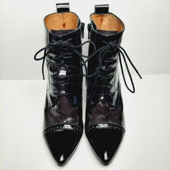 HISPANITAS Booties Lace-up Stiletto Heels Oxford Patent Leather Sz 6.5 | Eur 37 - Picture 4 of 14